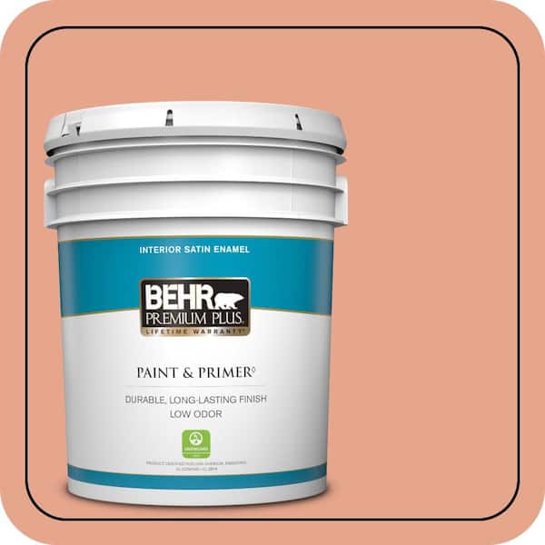 BEHR PREMIUM PLUS 5 gal. #M180-4 Priceless Coral Satin Enamel Low Odor Interior Paint & Primer
