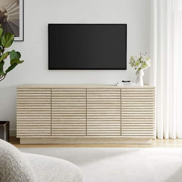 Render 70 in. Faux Travertine Sideboard Cabinet TV Stand in Travertine
