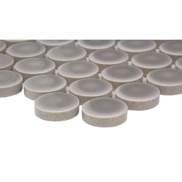 Savvy Silver 11 in. x 12 in. Penny Glossy Porcelain Mosaic Floor and Wall Tile (0.974 sq. ft./Case, 1 pc)