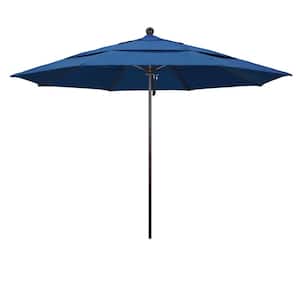 11 ft. Bronze Aluminum Commercial Market Patio Umbrella with Fiberglass Ribs and Pulley Lift in Regatta Sunbrella