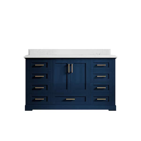 Willow Collections Boston 60 in. W x 22 in. D x 36 in. H Single Sink Bath Vanity in Navy Blue with 1.5" Empira Quartz Top