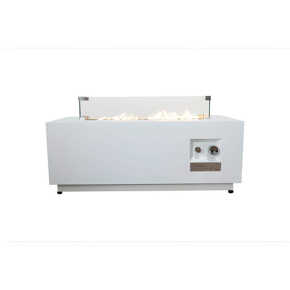 White 42 in. Metal Outdoor Propane Fire Pit Table with Cover, Patio 50,000 
