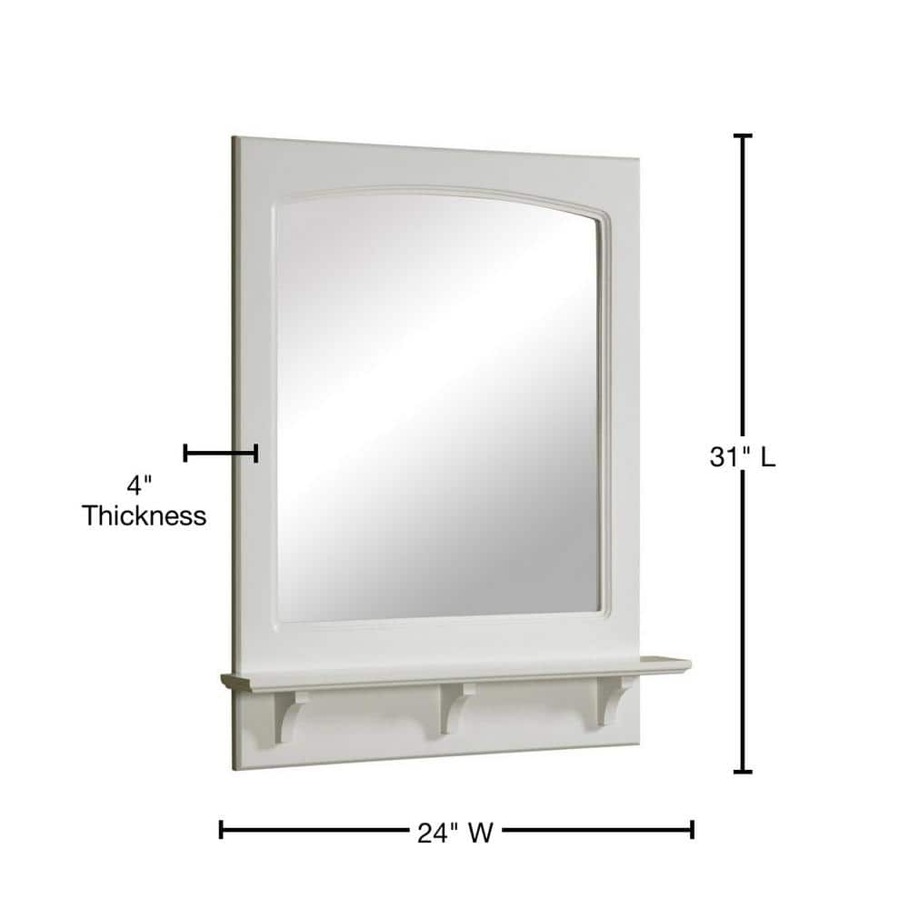 White Pine Wood Rectangular Wall Mirror with Shelf, 31" x 24"