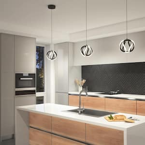 Vivaldi 16-Watt Modern Matte Black 3CCT Integrated LED Hanging Mini Pendant Light Fixture for Kitchen Island