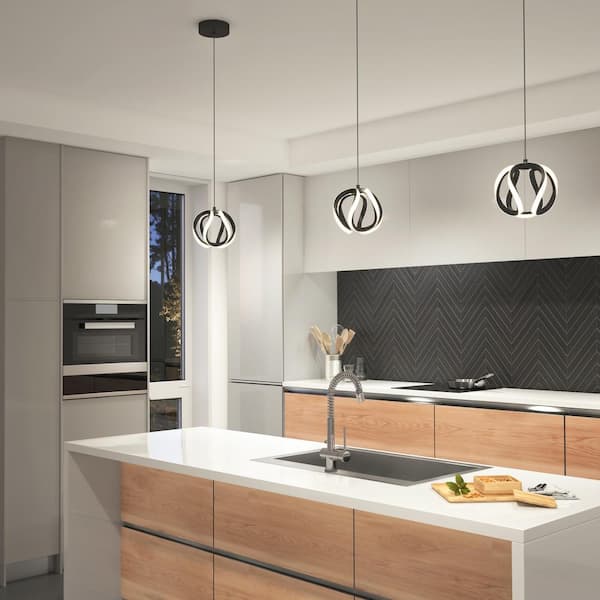 Vivaldi 16-Watt 1 Light Matte Black Modern 3 CCT Integrated LED Mini Pendant Light Fixture for Kitchen Island