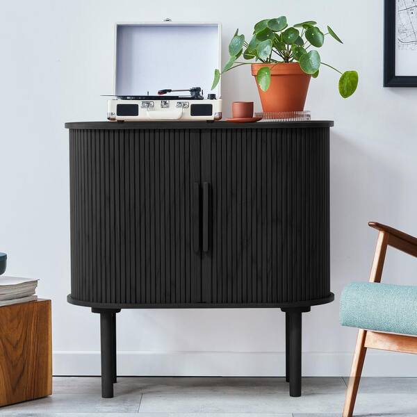 ATHMILE Black Wood 31.5 in. W Sliding Door Sideboard/Buffet ATHMILE Black Wood 31.5 in. W Sliding Door Sideboard/Buffet
