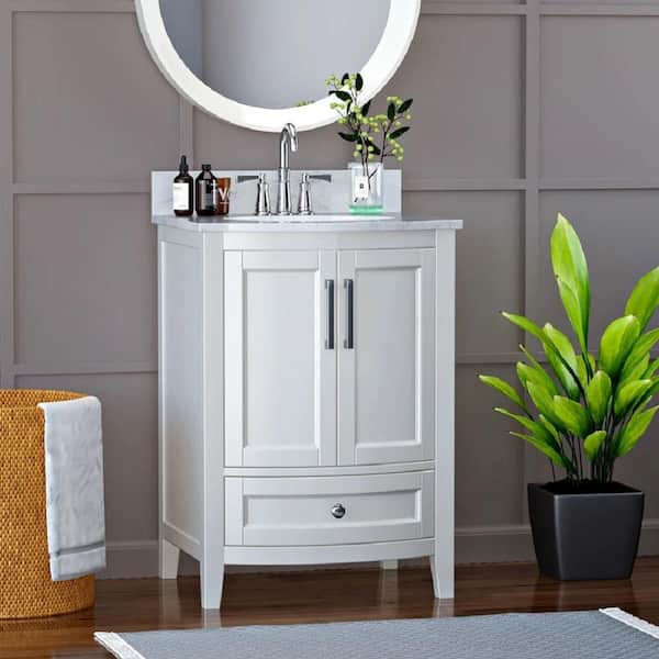 Harper 24 in. W x 22 in. D x 34 in. H Bath Vanity in White with Carrara Engineered Stone Top with White Basin