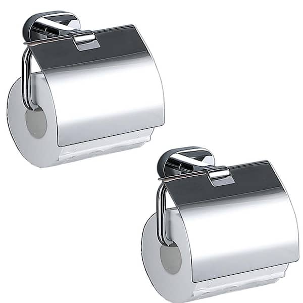 ruiling Bathroom Wall Mounted Toilet Paper Holder Tissue Holder with Cover in Chrome-2-Pack