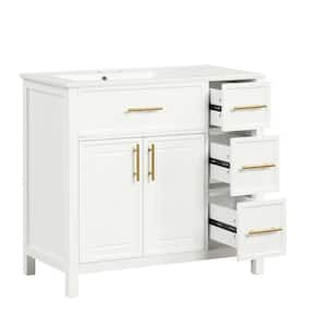 36 in. W x 18.3 in. D x 33.9 in. H Single Sink Freestanding Bath Vanity in White with White Ceramic Top