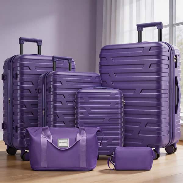 LIVACA 6-Piece Purple ABS Plastic Hardside Expandable Spinner TSA