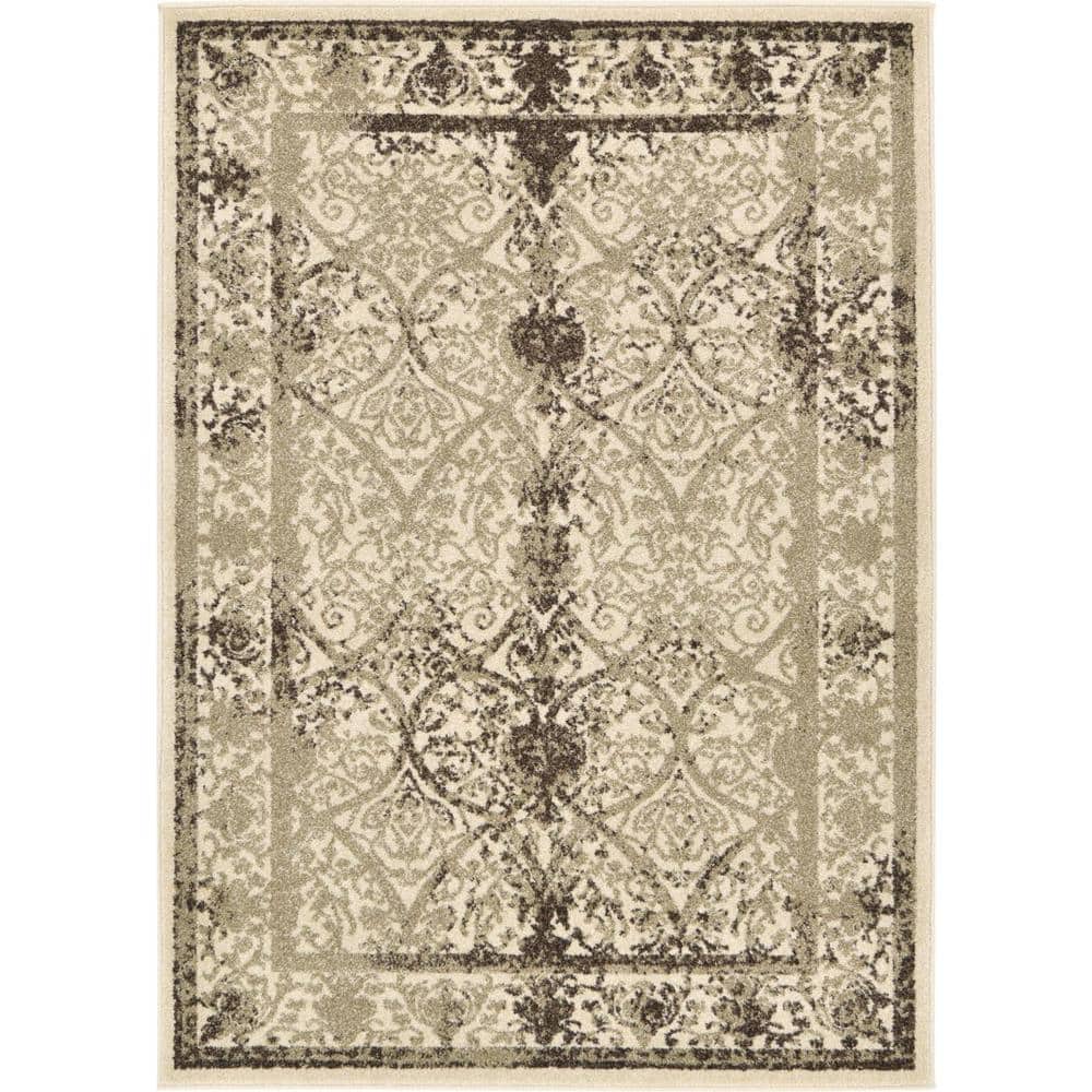 Beige Floral Elegance 4' x 6' Reversible Synthetic Area Rug