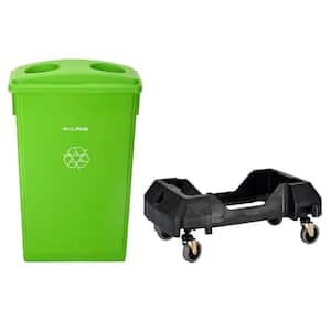 23 Gal. Lime Green Slim Recycling Bin Trash Can with Lid and Dolly