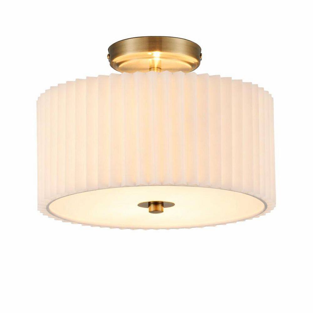 12.2 in. White Fabric LED Semi Flush Mount Ceiling Light with Pleated Shade for Bedroom Living Room(No Bulbs)-2 E26 price history on PriceWatchPro