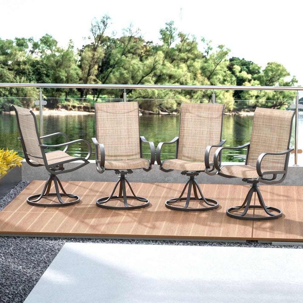 4-Piece Outdoor Swivel Bar Stool Steel Set with High Bistro Chairs-Ideal fo