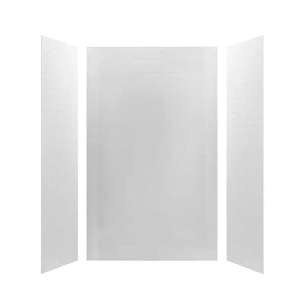 36 in. L x 60 in. W x 96 in. H 4 Pieces Alcove SMC Shower Kit with Surround and Base in Glossy White Bricks Right Drain