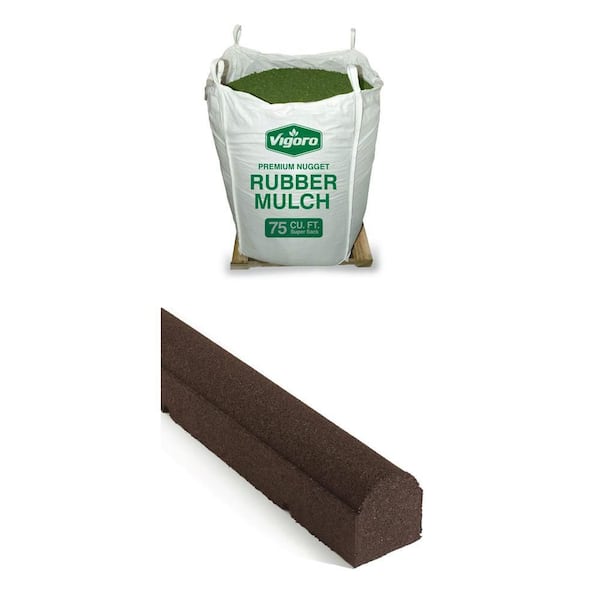 75 cu. ft. Green Rubber Nugget Mulch and 92 in. x 6 in. x 4 in. Brown Rubber Landscape Timber Edging (9-Pack) Combo