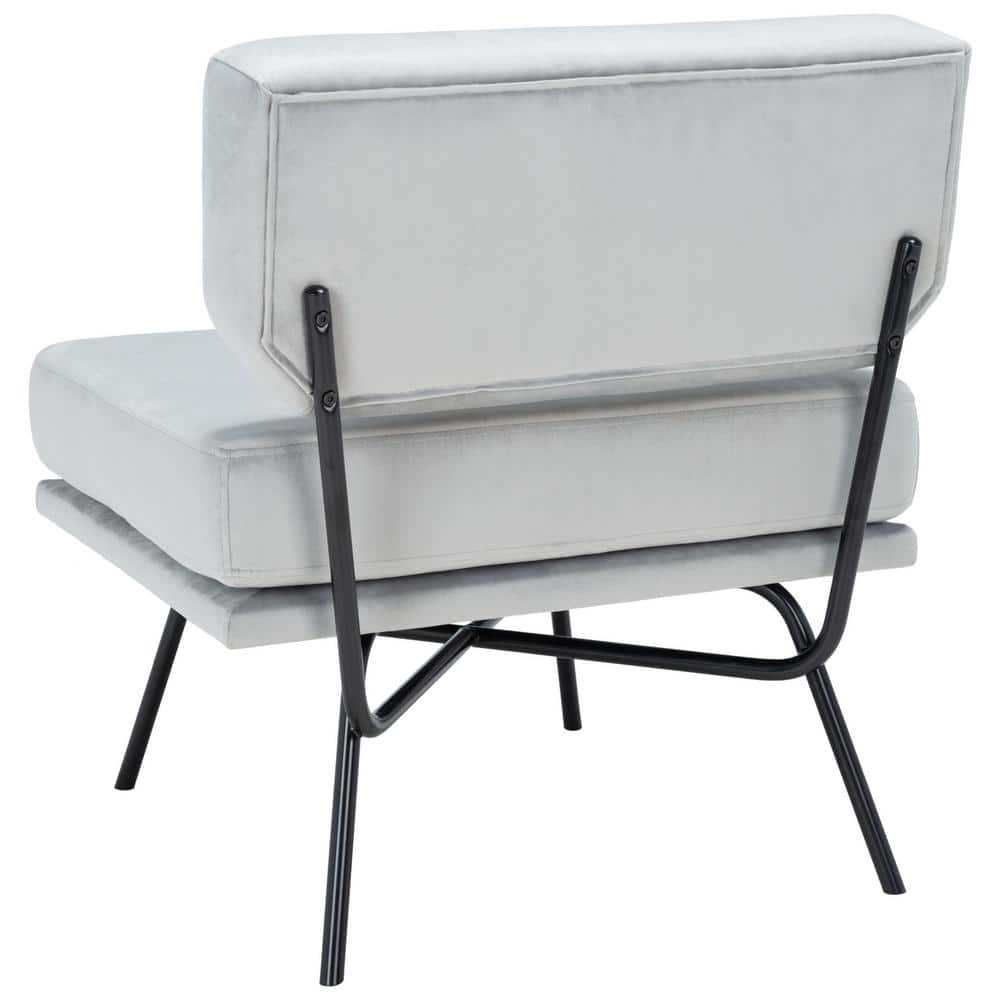 Mid-Century Modern Grey Velvet Accent Chair with Matte Black Legs