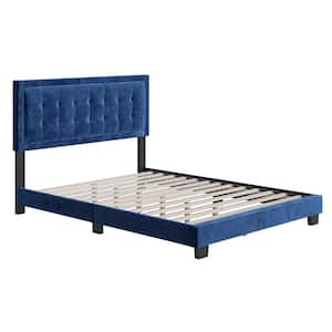 Pisa Velvet Upholstered Platform Bed Frame, Blue King