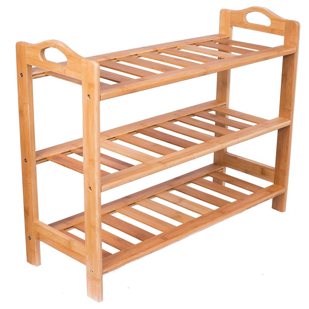 22 in. H 9-Pair Bamboo Freestanding Shoe Rack with Handles, 3-Tier Shoe Storage for Closets and Entryway price history on PriceWatchPro