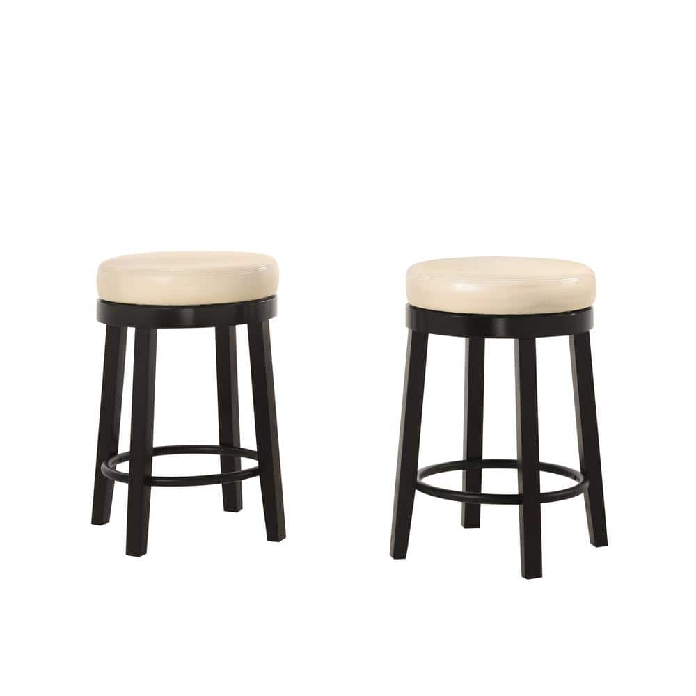 Era 24" Cream and Espresso Swivel Leatherette Counter Stool, Set of 2