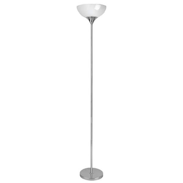 Illumine 69 in. Chrome Torchiere Lamp with White Plastic Shade