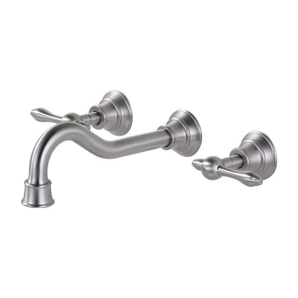 Brass Double Handle Wall Mounted Faucet 8 in. Centerset 3 Hole Bathroom Faucet with Brass Value in Brushed Nickel