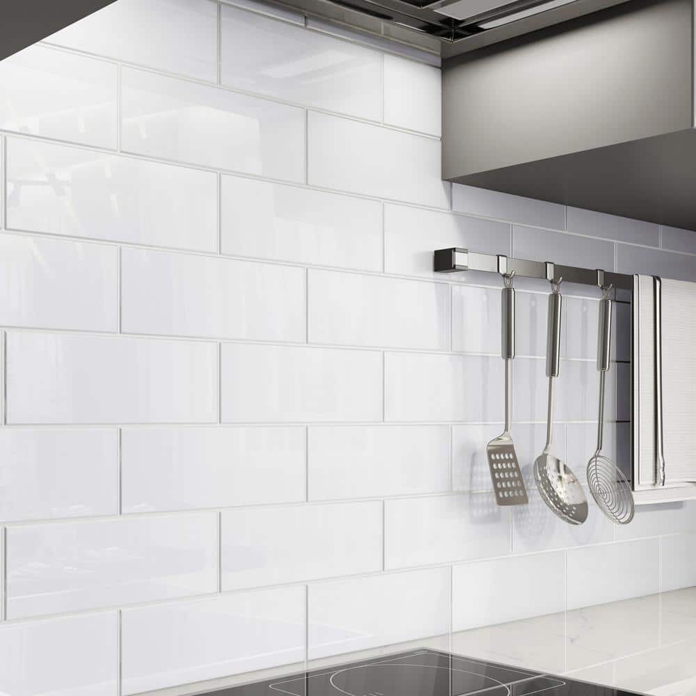 Bright White Glass Subway 4" x 12" Wall Tile