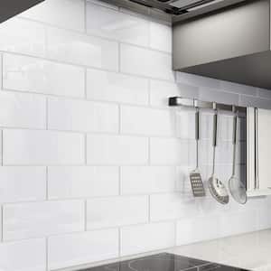 Bright White 4 in. x 12 in. x 8mm Glass Subway Tile (5 sq. ft./Case)