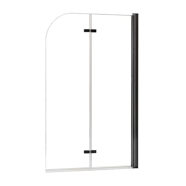 ANGELES HOME 34 in. W x 58 in. H Frameless Pivot Tub-Door in Matte Black with Clear Glass, 1/4 in. (6mm), Reversible Installation