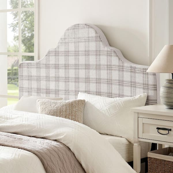 JAYDEN CREATION Eresa Check Beige King Traditional Style Upholstered Headboard with Slipcover
