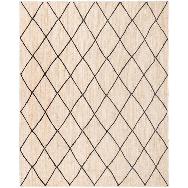 Unique Loom Braided Jute Trellis Ivory and Black 9 ft. x 12 ft. 2 in. Area Rug