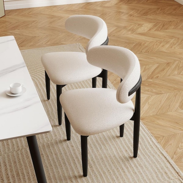 (Set of 2) Modern Lambswool Sitting Cushion Dining Chair in Black