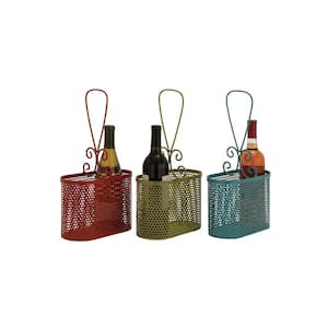 2-Bottle Red, Green, and Emerald Iron Oval Baskets (Set of 3)