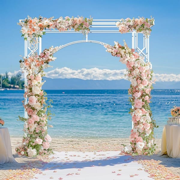 AESOME 102.3 in. x 101.7 in. Elegant Arch Arbor White Metal Garden