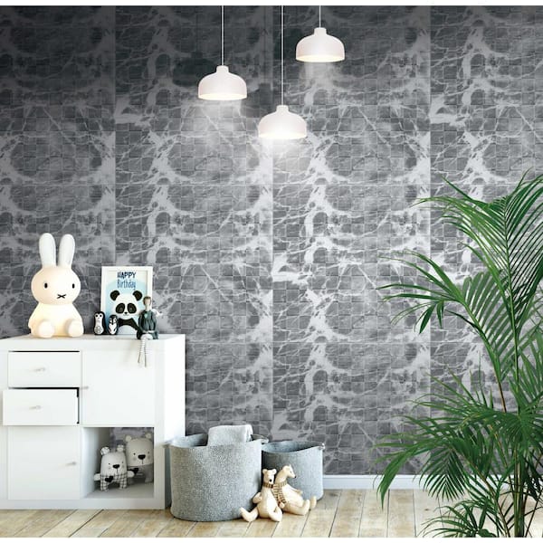 Falkirk Jura II 28 in. x 28 in. Peel & Stick Grey Off White Faux Marble Cubes PE Foam Decorative Wall Paneling (10-Pack)