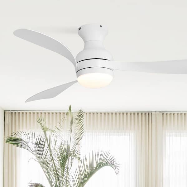 52 in. Modern Indoor White 6-Speed White Blades Flush Mount Ceiling Fan with 3-Color Dimmable LED Light