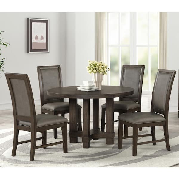 New Classic Furniture Cityscape 5-Piece Round Walnut Solid Wood Top Dining Table Set (Seats-4)