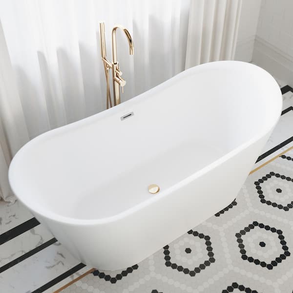 Ivy 67 in. Acrylic Double Slipper Freestanding Flatbottom Non-Whirlpool Oval Soaking Bathtub in White