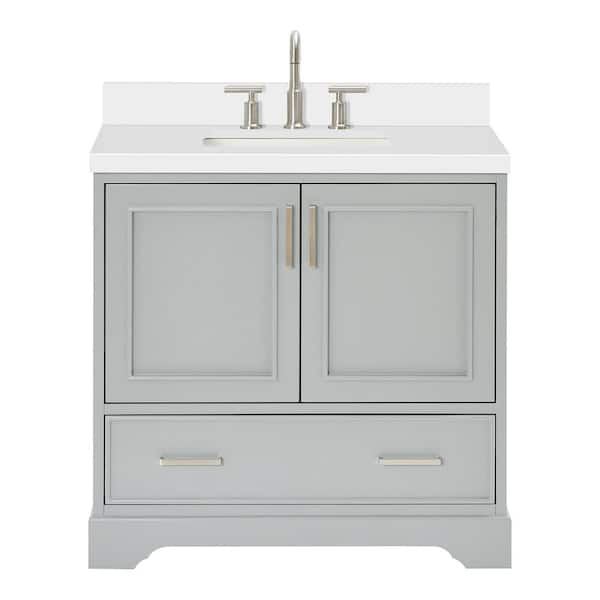 Stafford 36 in. W x 22 in. D x 36 in. H Single Sink Freestanding Bath Vanity in Gray with Pure White Quartz Top