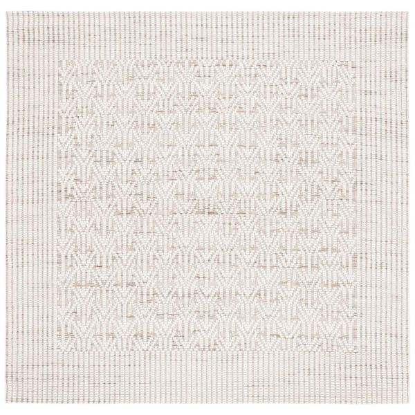 SAFAVIEH Marbella Ivory Beige 6 ft. X 6 ft. Border Striped Square Area Rug