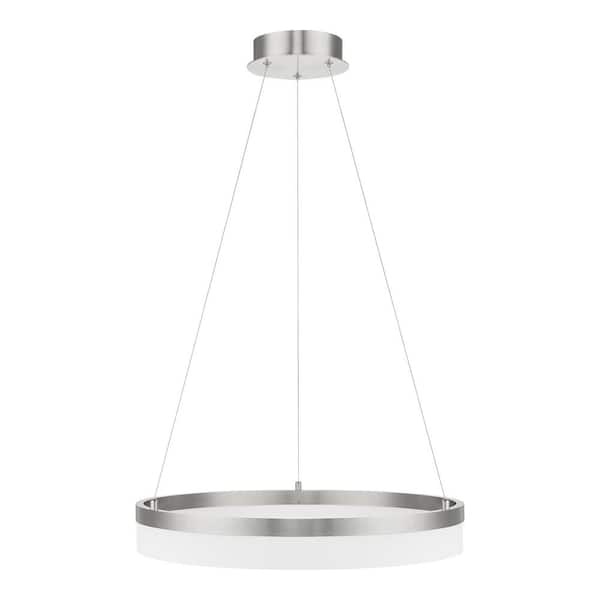 Home Decorators Collection Kipling 35-Watt Brushed Nickel Modern Integrated LED Pendant Light with Frosted Acrylic Shade