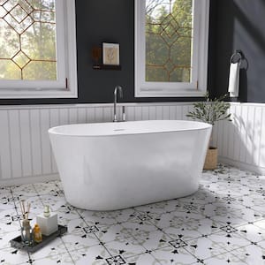 59 in. x 31.5 in. Acrylic Freestanding Flatbottom Double Ended Soaking Bathtub in White