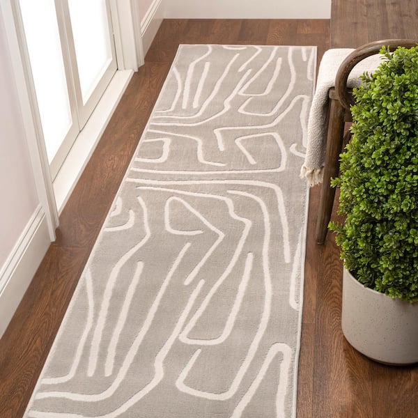 JONATHAN Y Alcina Modern Scandinavian Graphic Lines High-Low Beige/Cream 2 ft. x 8 ft. Runner Rug