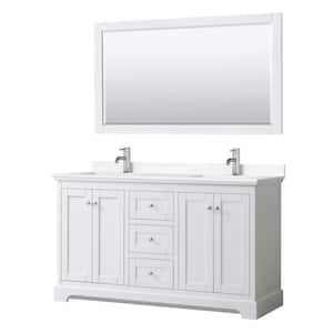Avery 60 in. W x 22 in. D Double Vanity in White with Cultured Marble Vanity Top in White with Basins and Mirror