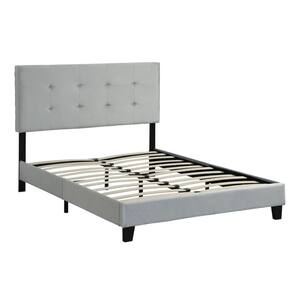 Gray Full Size Upholstered Platform Bed Frame with pull point Tufted Headboard and Strong Wood Slat Support