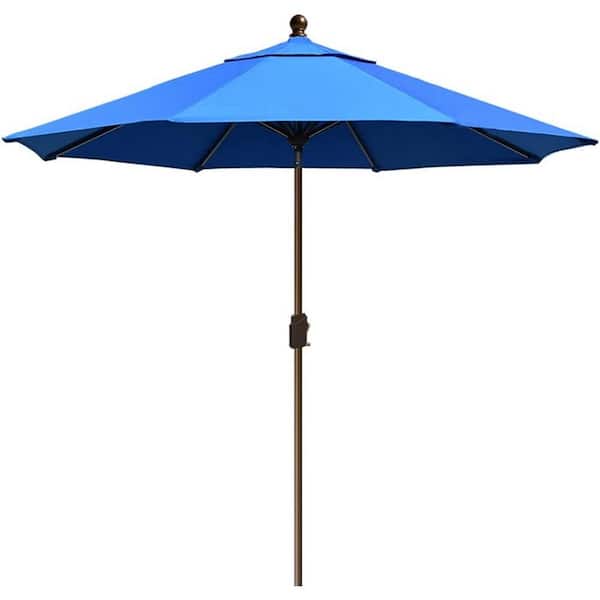 eliteShade Elite Shade 9 ft. Aluminum Market Patio Umbrella with Push Button Tilt Crank Lift in Royal Blue Sunbrella
