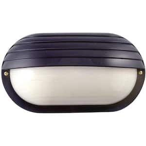 Nautical 1-Light Black 3000K ENERGY STAR LED Outdoor Wall Mount Sconce with Eyelid & Durable Frosted Polycarbonate Lens