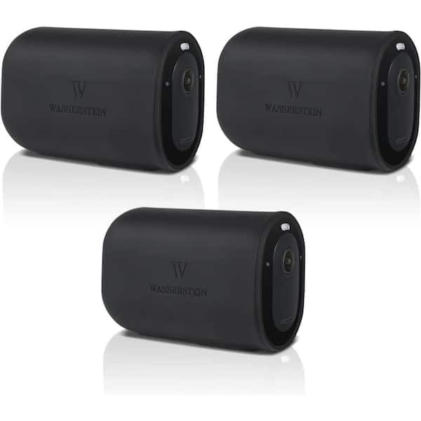 Wasserstein Silicone Case for Arlo Pro 4 XL Rechargeable Battery Housing Black Waterproof Case for Security Cam (3-Pack)