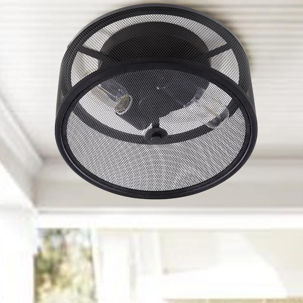 Albina 11.75 in. 2-Light Black Metal Mesh Flush Mount