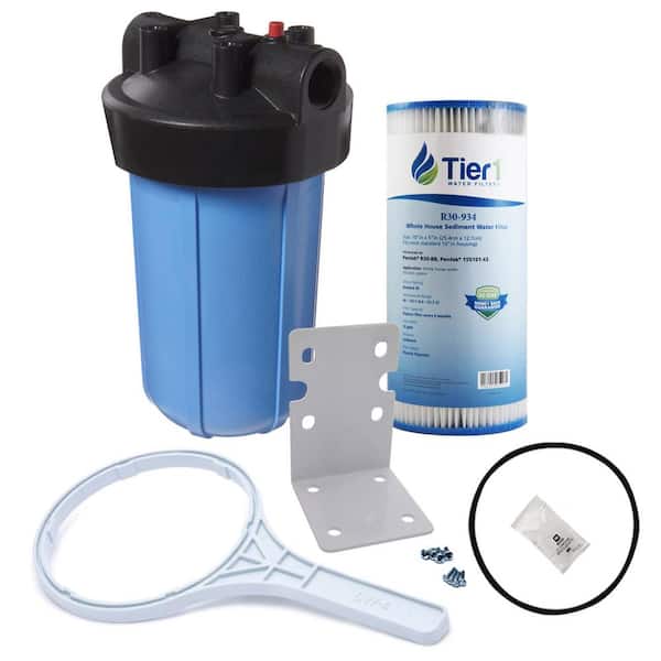 Tier1 10 in. Big Polypropylene Housing Filter with Pressure Release and Pleated Water Filter Cartridge Kit
